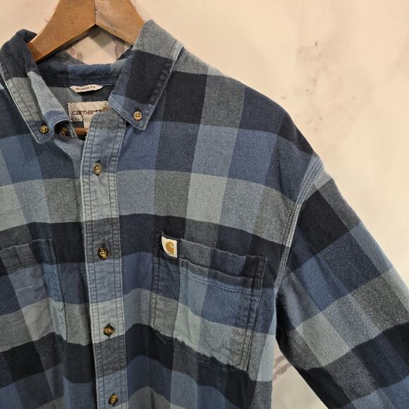 Carhartt Shirt Mens Large Blue Flannel Long Sleeve Button Down Plaid Relaxed - Picture 11 of 12